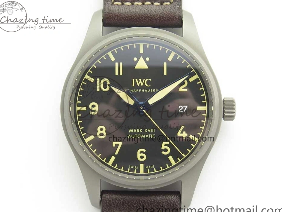 MIROTIME 0113 SmartChoice Mark XVIII IW327006 Titanium M+F 1:1 Best Edition Black Dial on Brown Leather Strap A 7145